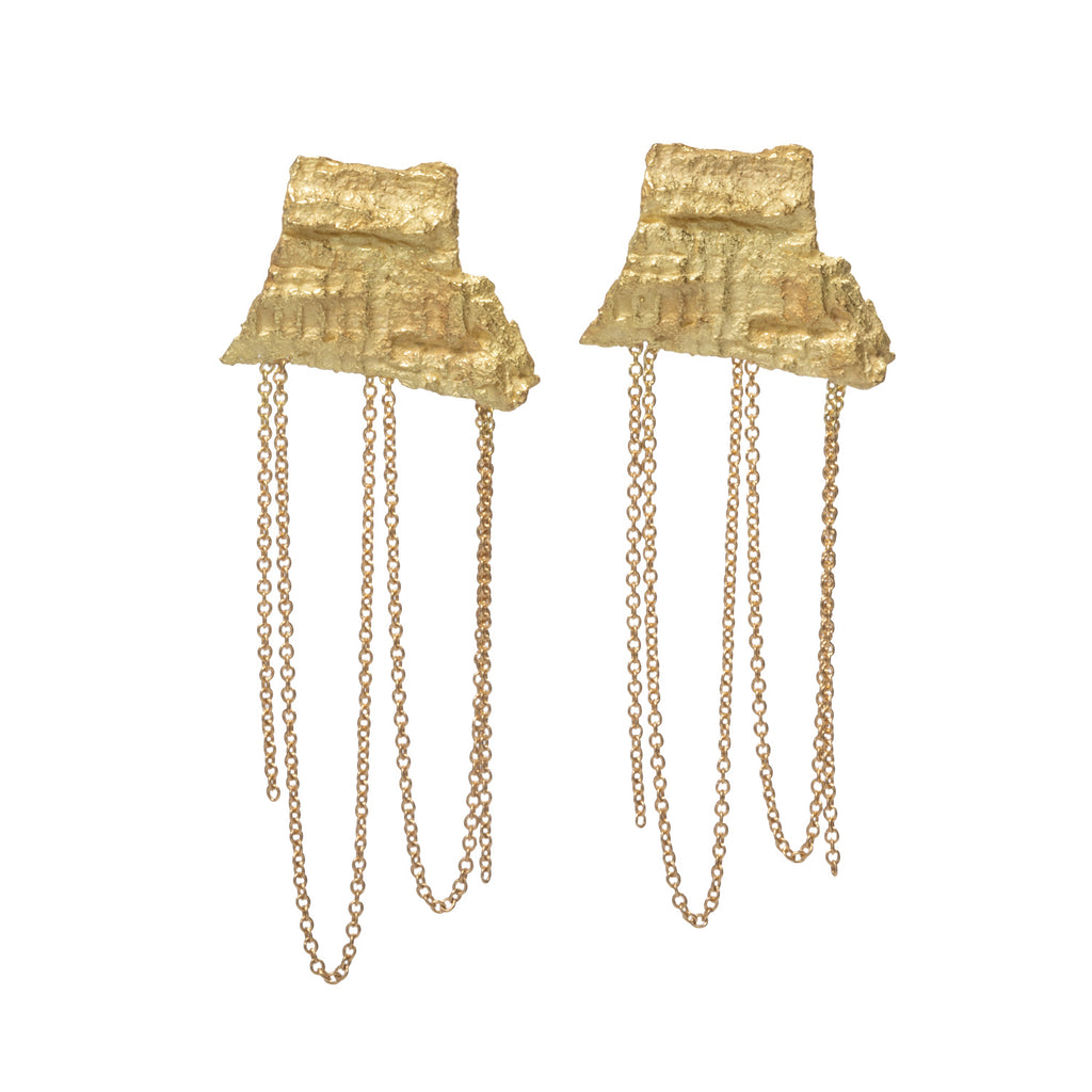 Raw You Gold Fringe Earrings by Emanuela Duca - Introducing our "Raw You" earrings crafted in textured 18k yellow gold, featuring a sensual fringe that offers intriguing movement and unmatched uniqueness. With a romantic yet cool aesthetic, these earrings exude effortless charm. Embrace their captivating allure for a look that's both fashionable and distinctly you.