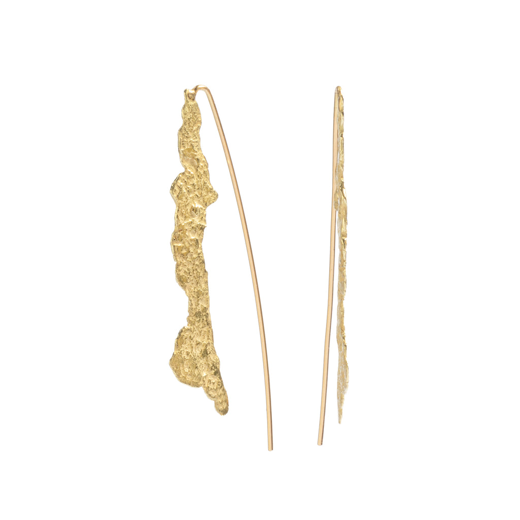 Good Vibes Textured Gold Free-form Earrings by Emanuela Duca - Crafted with free-form elements in textured 18K yellow gold, they exude positivity and creativity. Elevate your style with their whimsical yet refined design, adding an artistic touch to any outfit. Let this design reflect your unique personality and style, inspiring confidence and admiration wherever you go. Height: 2 inches.